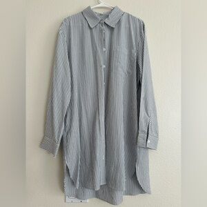 Amazon Blue and White Striped Collared Shirt Dress